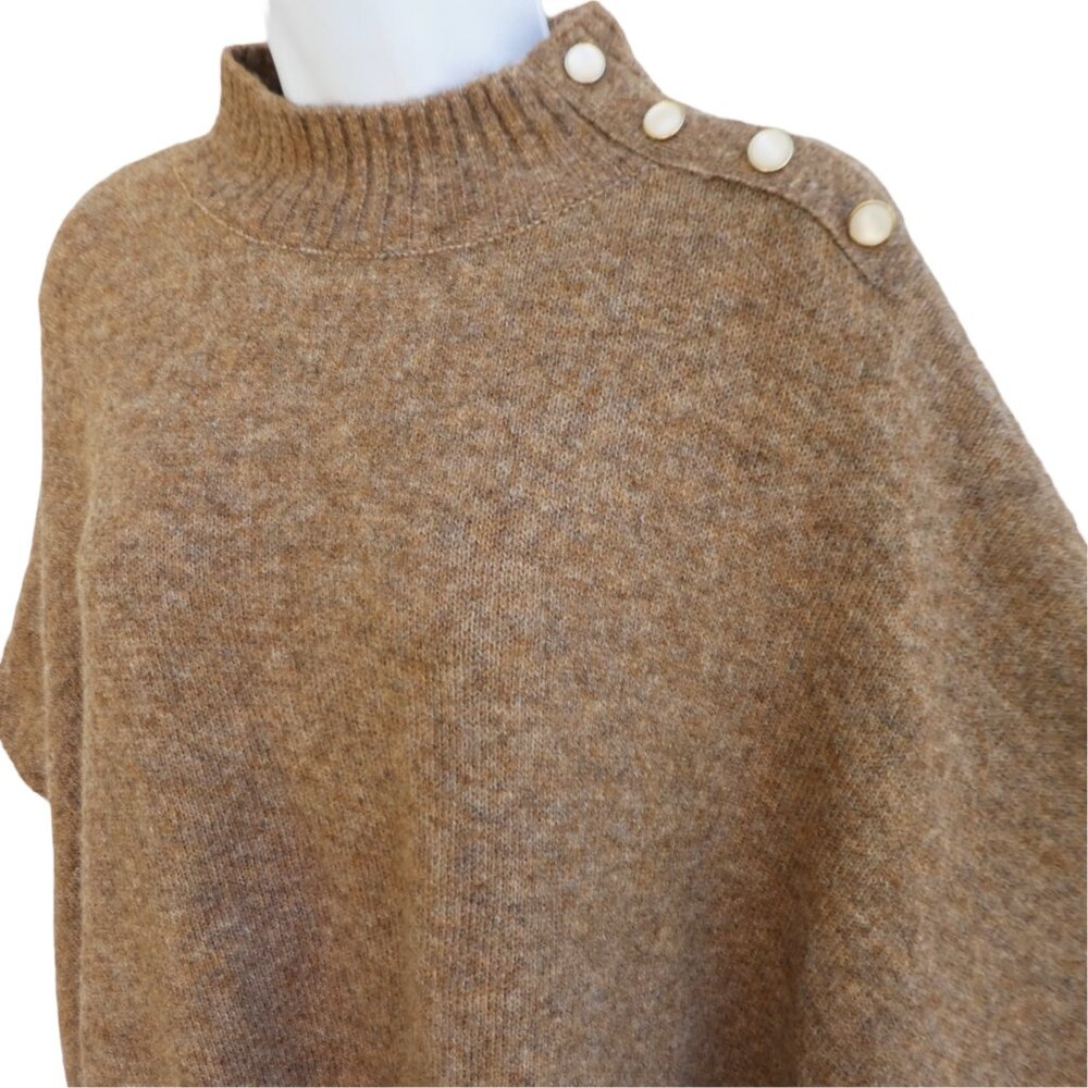 NEW J Crew Camel Ribbed Mock Button Neck Poncho Earthy Cozy Throw On OS One size